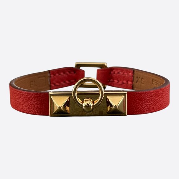 Hermes Red Swift & Gold Hardware Mini Rivale Bracelet